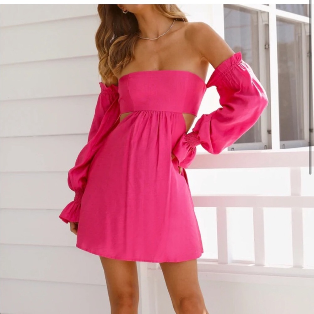 Hello Molly Pink Off the Shoulder Dress